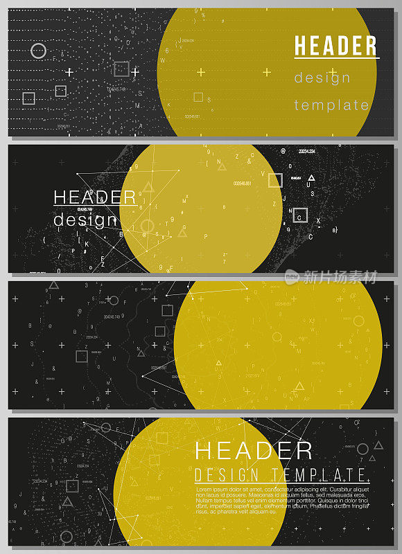 The minimalistic vector illustration of the editable layout of headers, banner design templates. Science or technology 3d background with dynamic particles. Chemistry and science concept.